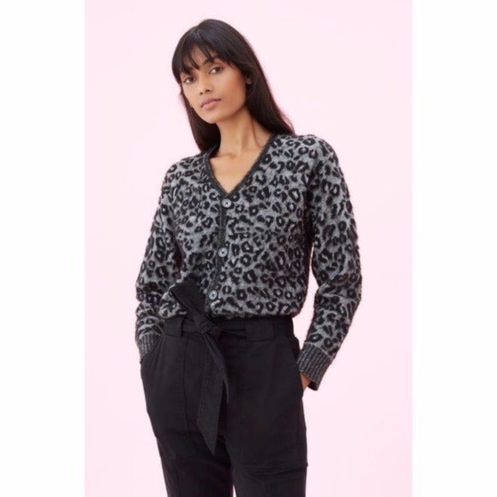 La Vie Rebecca Taylor Leopard Jacquard Cardigan